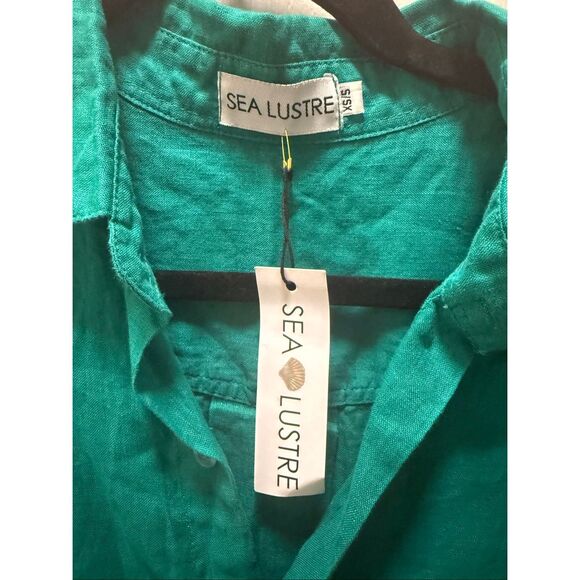 Sea Lustre Tula Midi Dress Green Linen Summer Resort Boho Vacation Size S/XS NWT - Picture 6 of 6